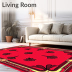 Crimson Yellow Fan Border Medallion Rug