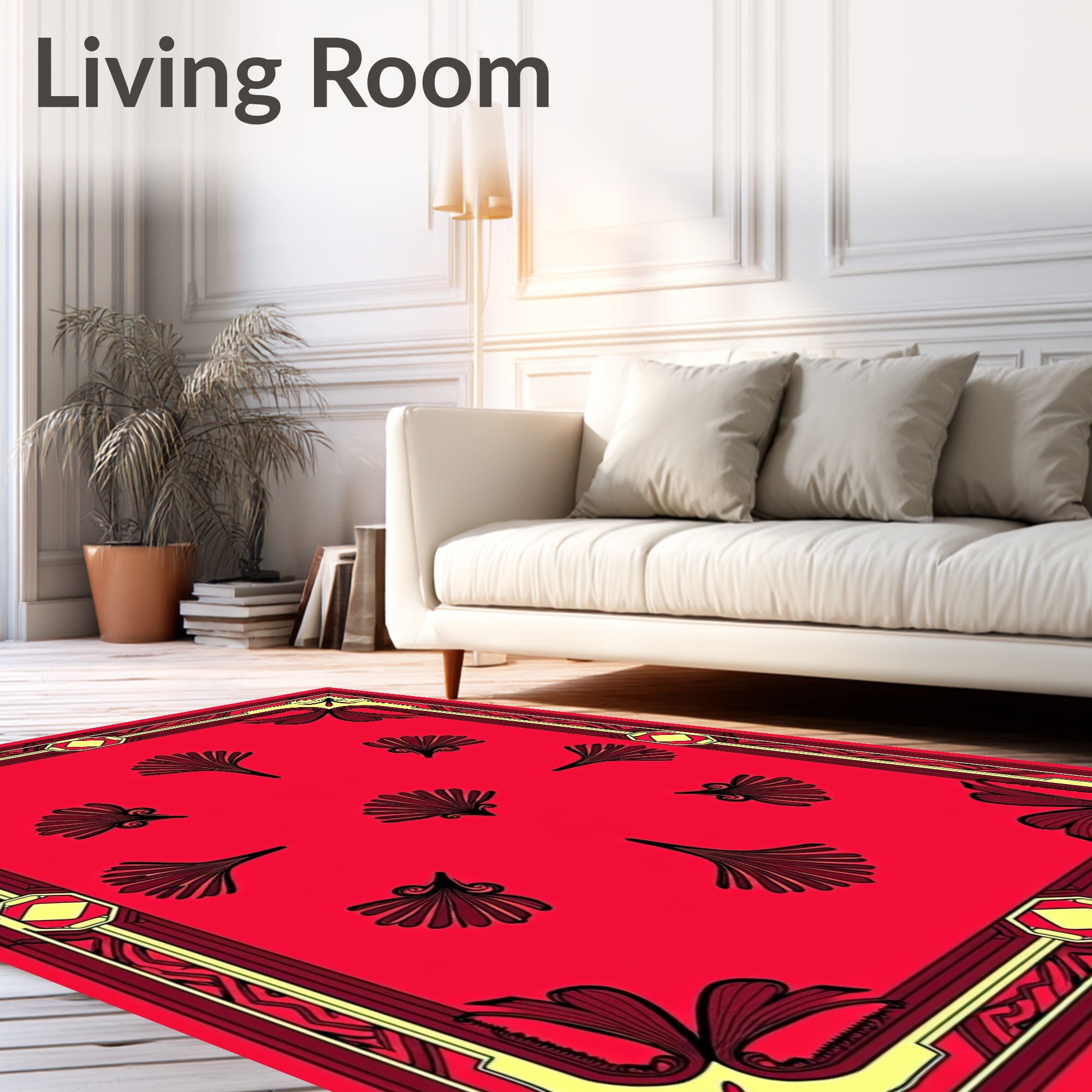 Crimson Yellow Fan Border Medallion Rug
