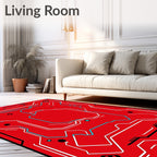 Crimson Circuit Board Geometric Lines Rug