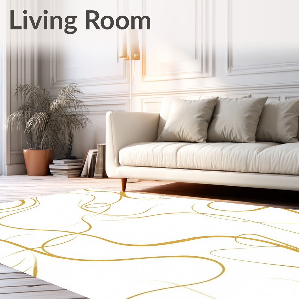Golden Swirl Calligraphy Abstract Rug