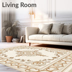 Neutral Beige Vintage Floral Medallion Rug