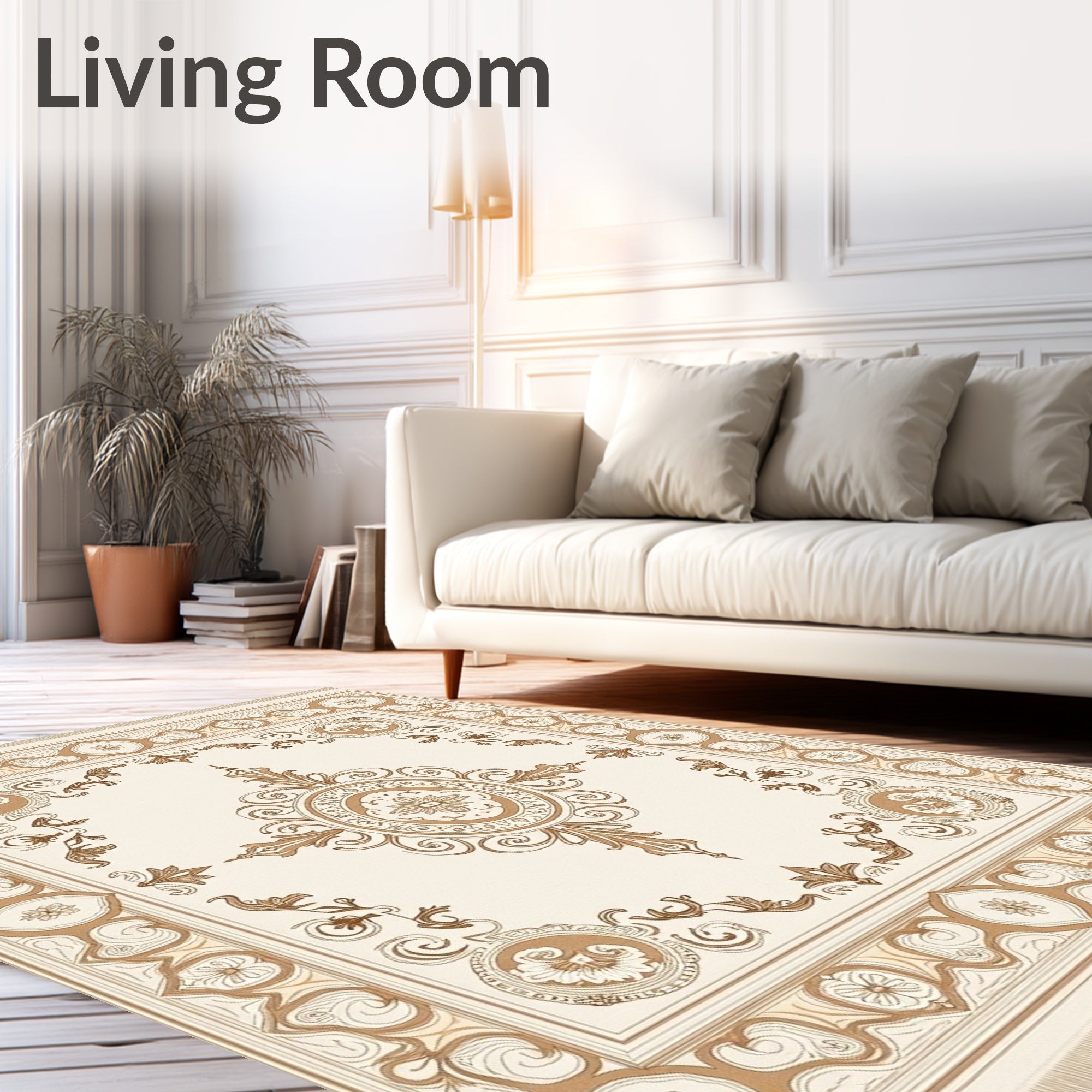 Neutral Beige Vintage Floral Medallion Rug