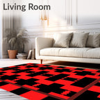 Bold Red Black Geometric Abstraction Rug