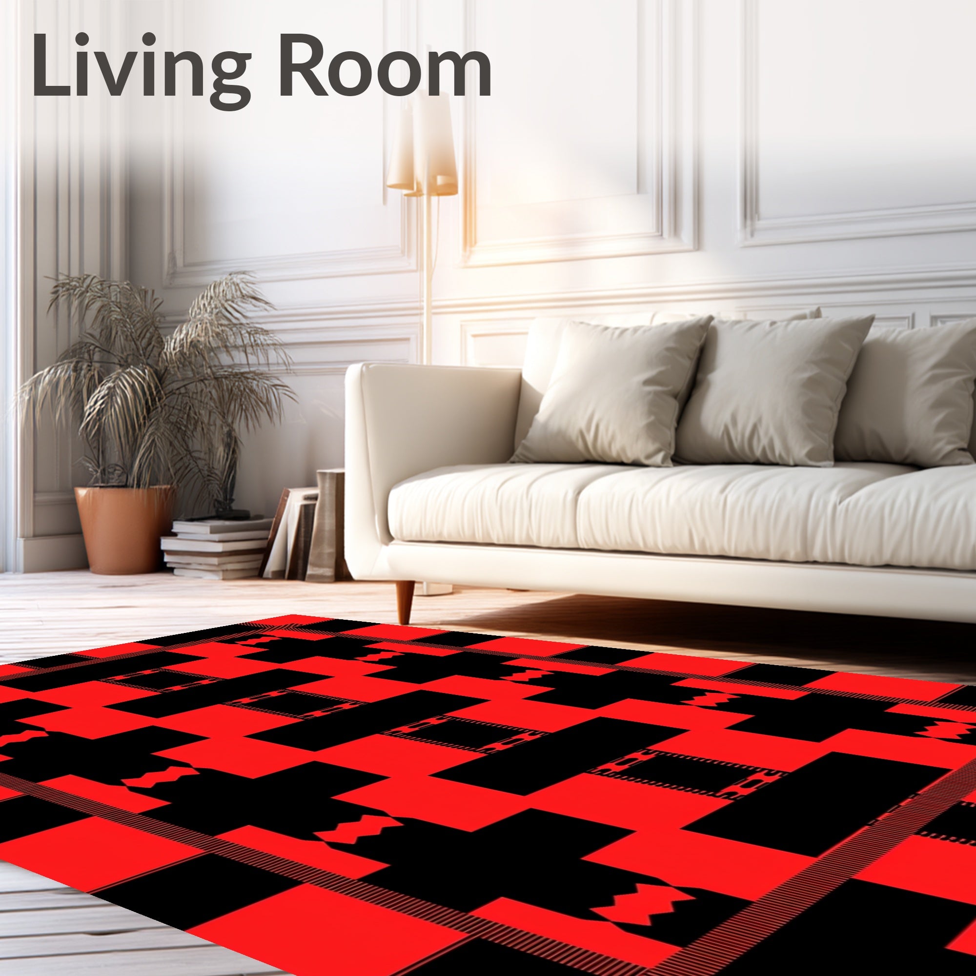 Bold Red Black Geometric Abstraction Rug