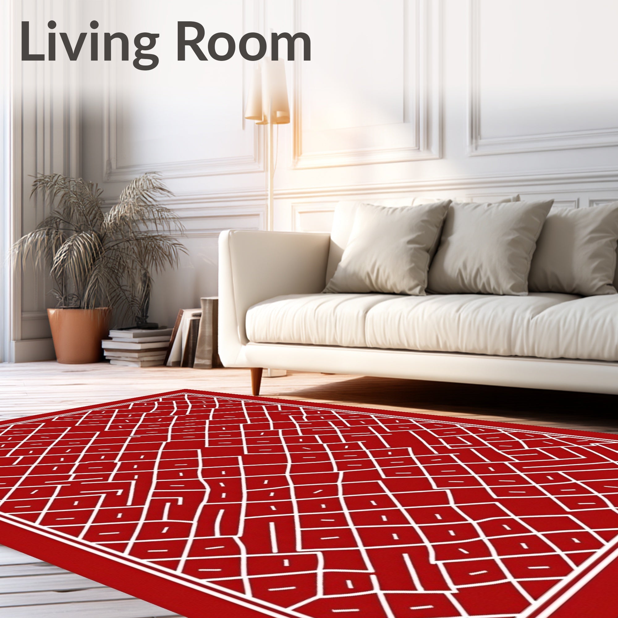 Crimson White Interlocking Diamond Maze Rug