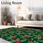 Deep Green Holly Berry Leaf Arrangement Rug