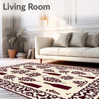 Deep Red Wine Bottle Leaf Border Rug