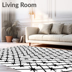 Black White Starburst Grid Rug