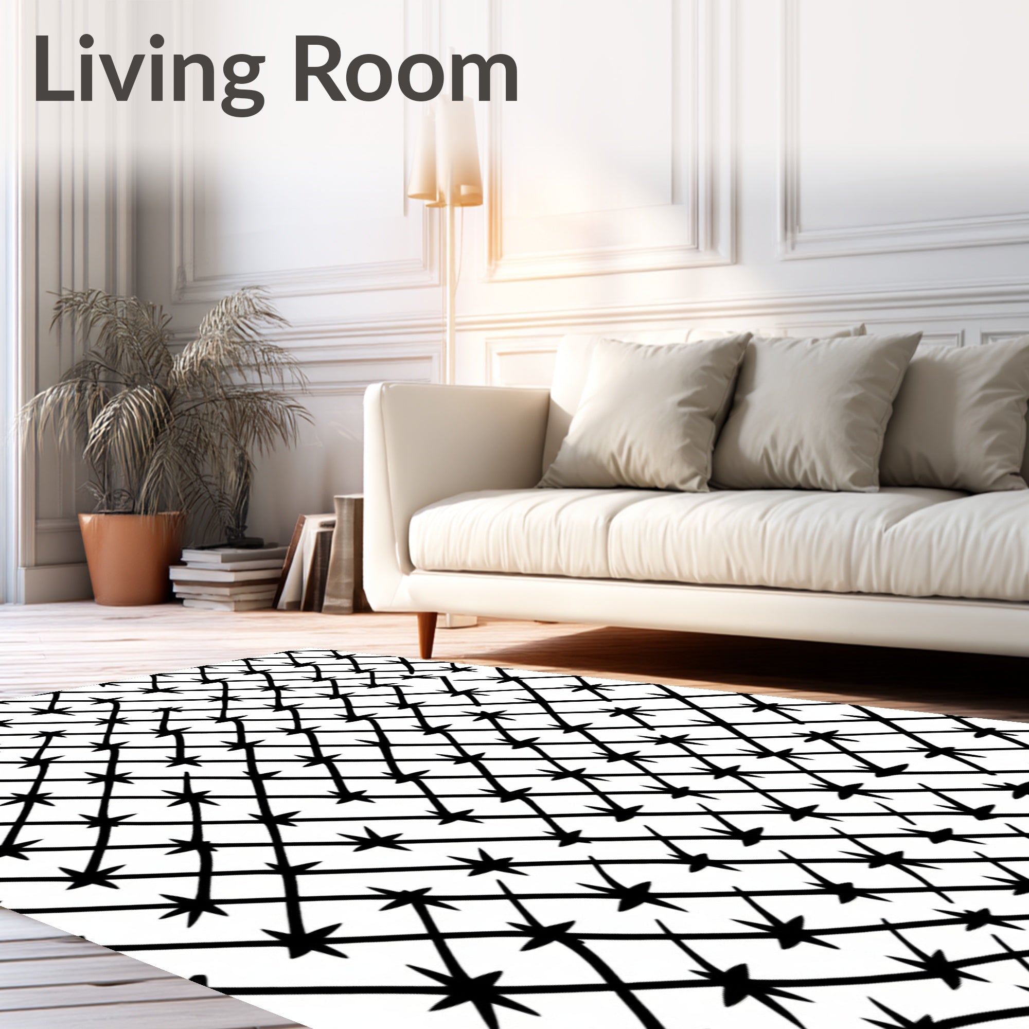 Black White Starburst Grid Rug