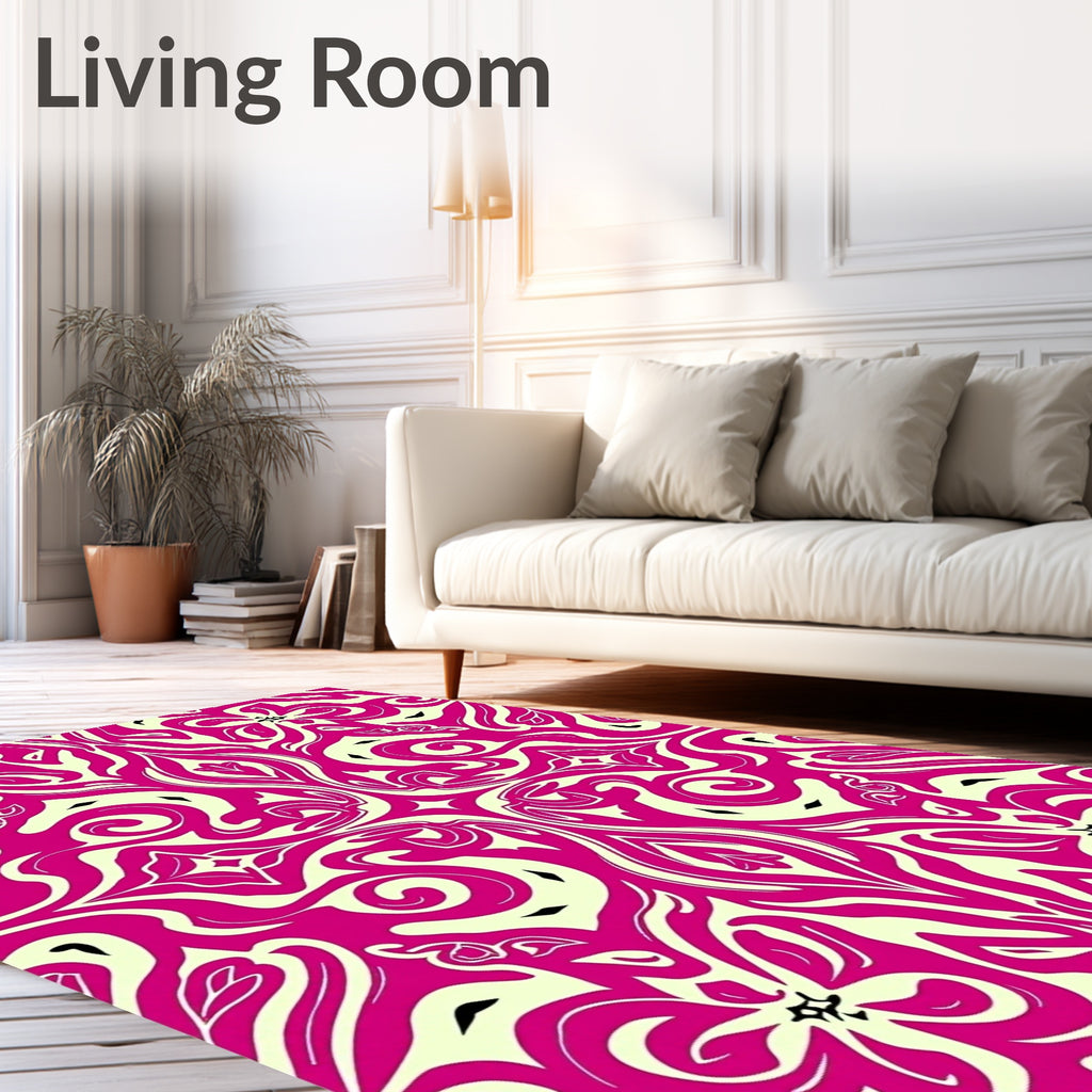 Vibrant Fuchsia Cream Floral Swirl Rug