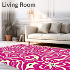 Vibrant Fuchsia Cream Floral Swirl Rug