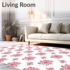 Pink Hand Drawn Floral Butterfly Repeat Rug