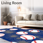 Sporty Baseball Starburst Blue Rug