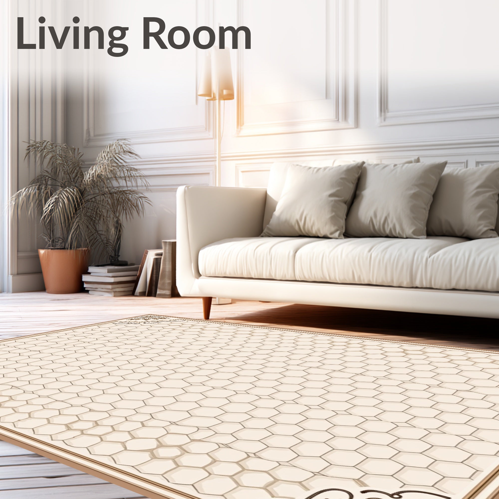 Neutral Cream Honeycomb Garden Frame Rug