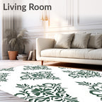 Deep Forest Green Damask medallion Rug