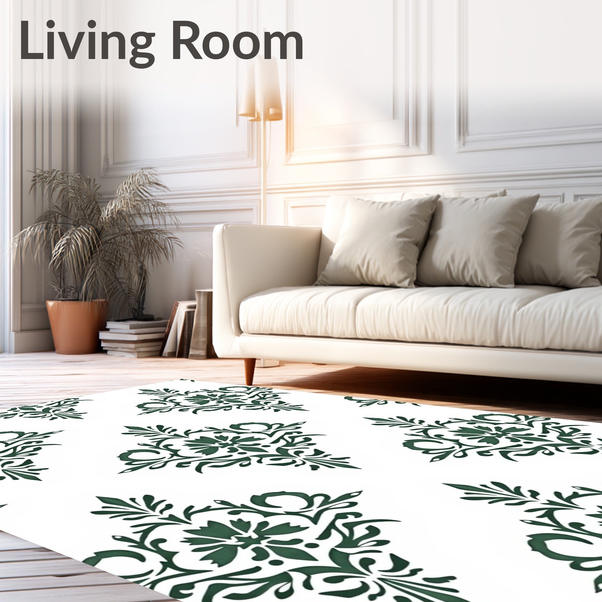 Deep Forest Green Damask medallion Rug