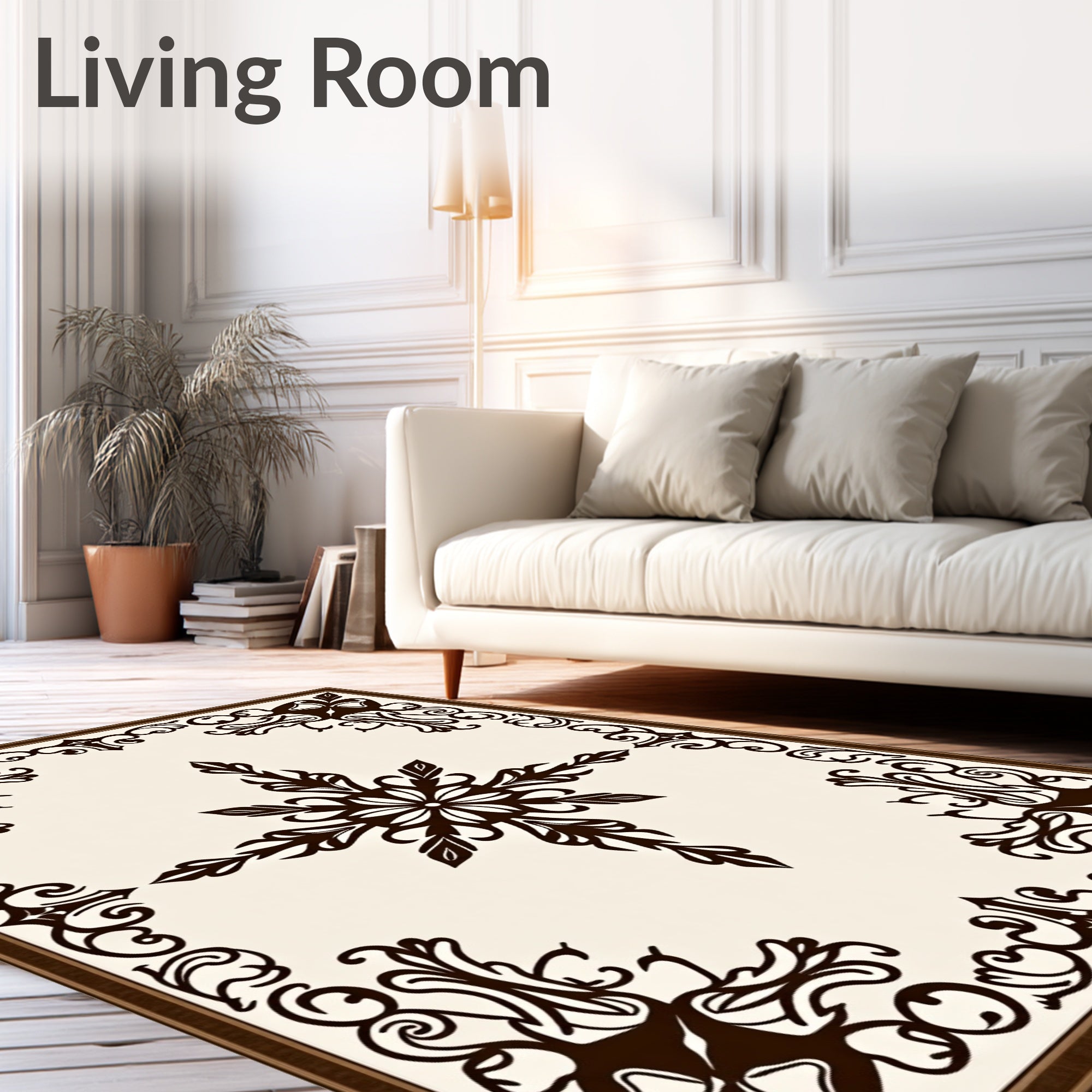 Dark Brown Classic Scrollwork Square Rug