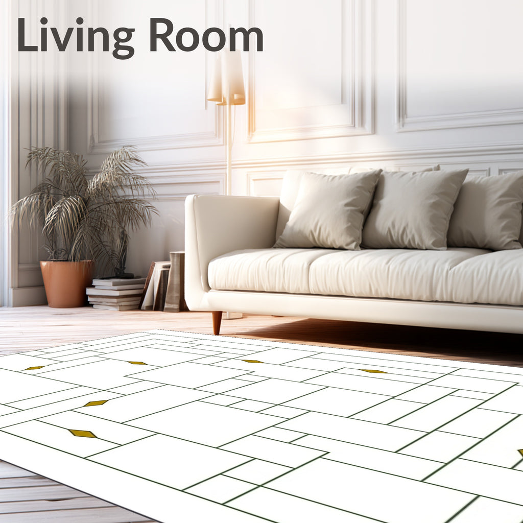 Modern Geometric Gold Diamond Rectangular Rug