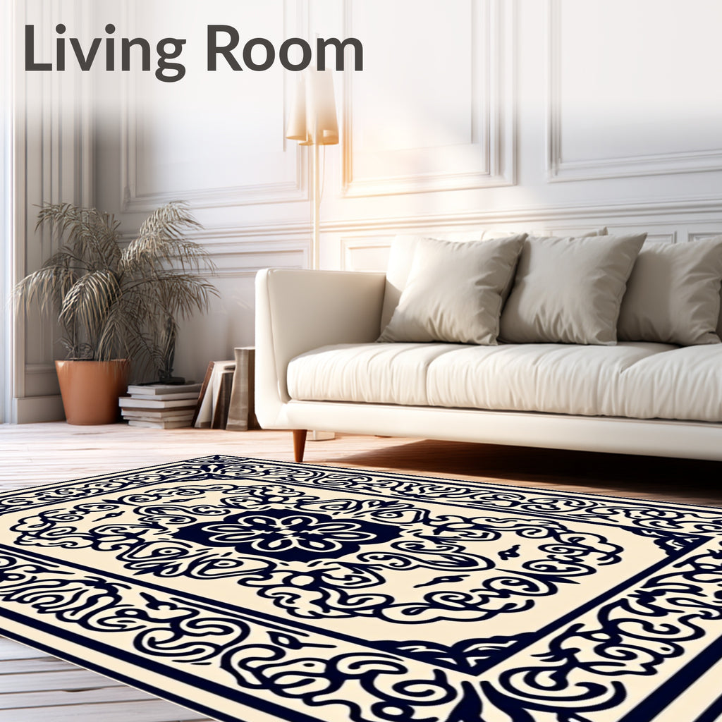 Navy Cream Arabesque Medallion Rug
