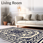 Navy Cream Arabesque Medallion Rug