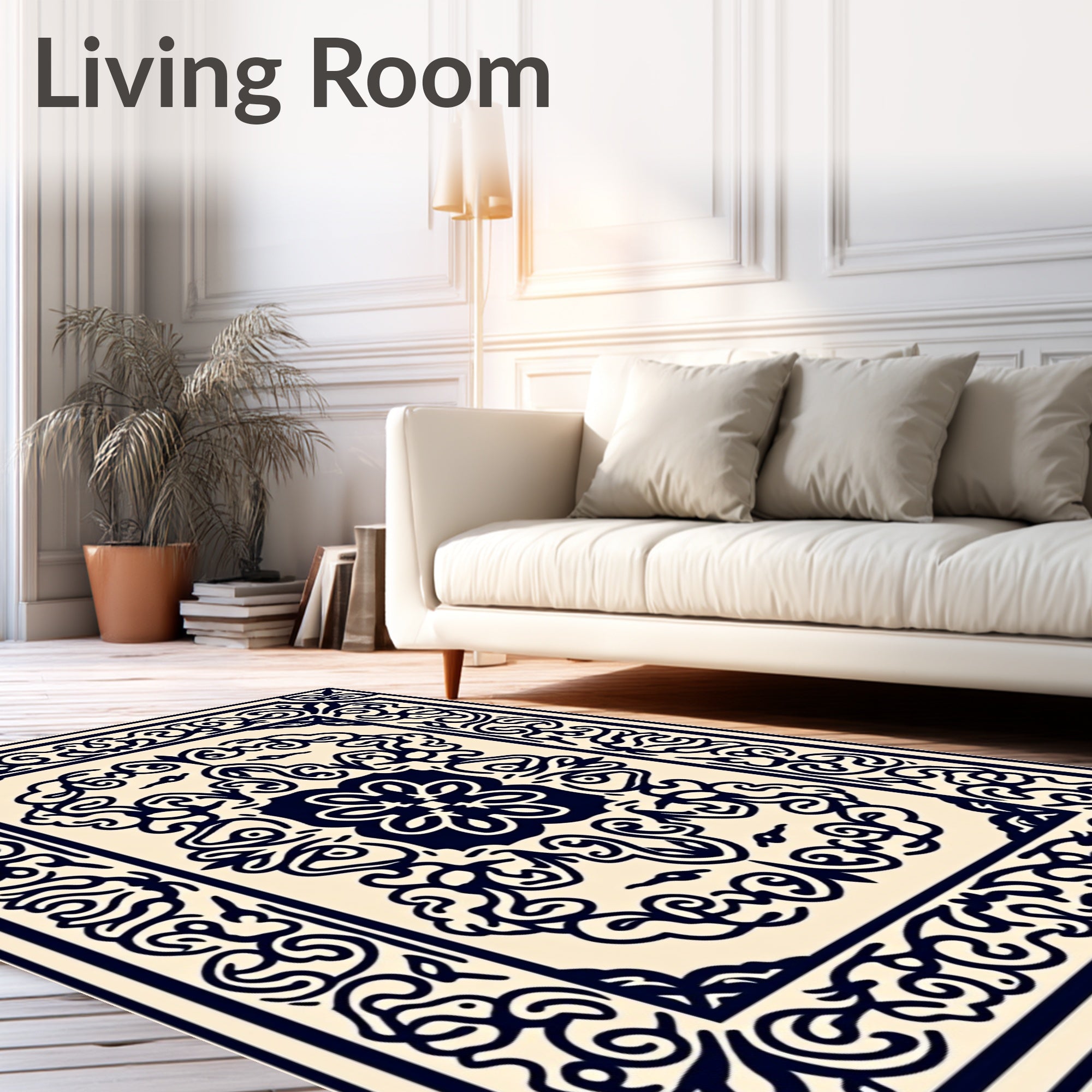 Navy Cream Arabesque Medallion Rug