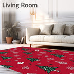 Festive Red Christmas Tree Snowflake Rug