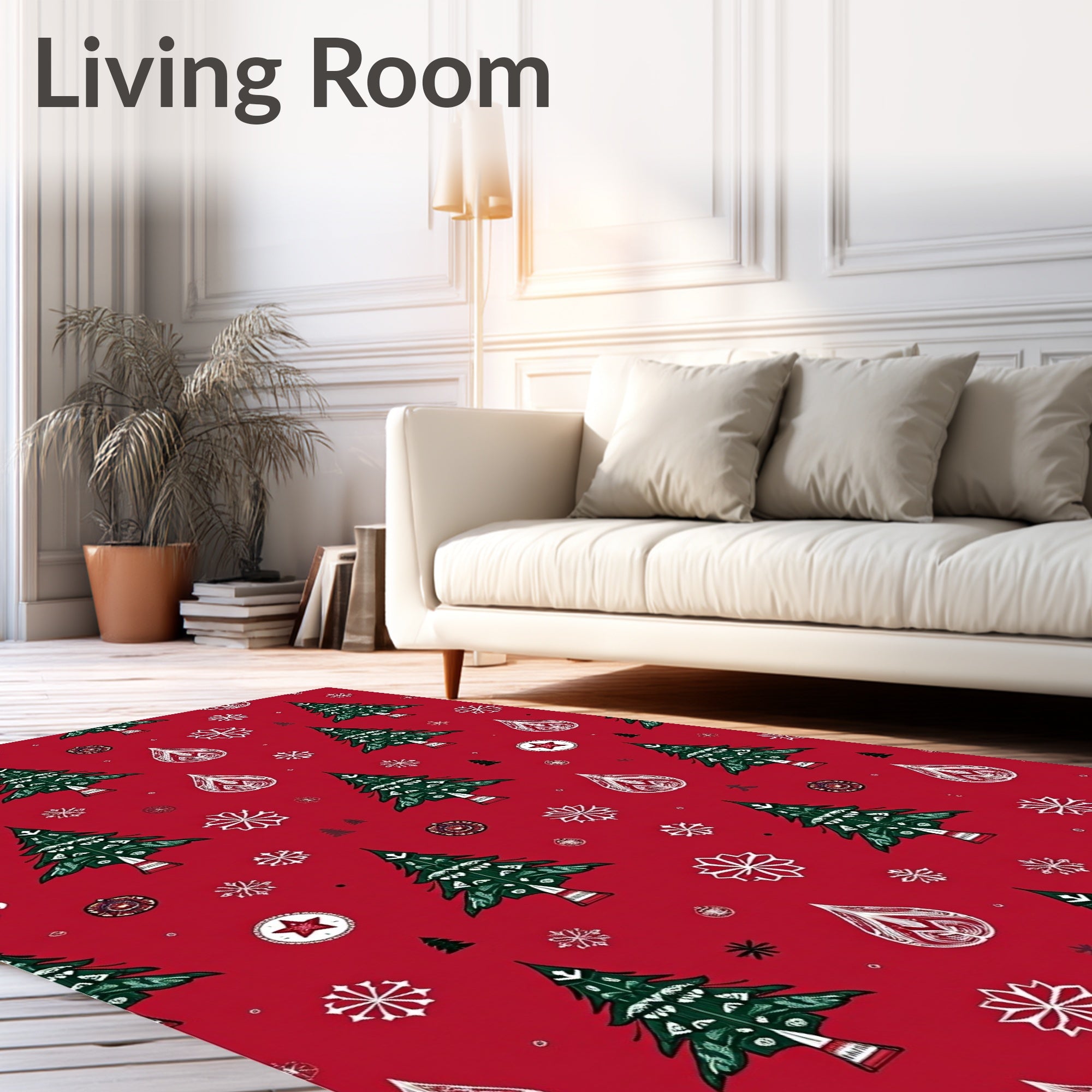 Festive Red Christmas Tree Snowflake Rug