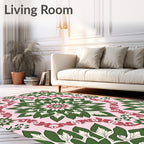 Pink Green Floral Medallion Repeating Rug
