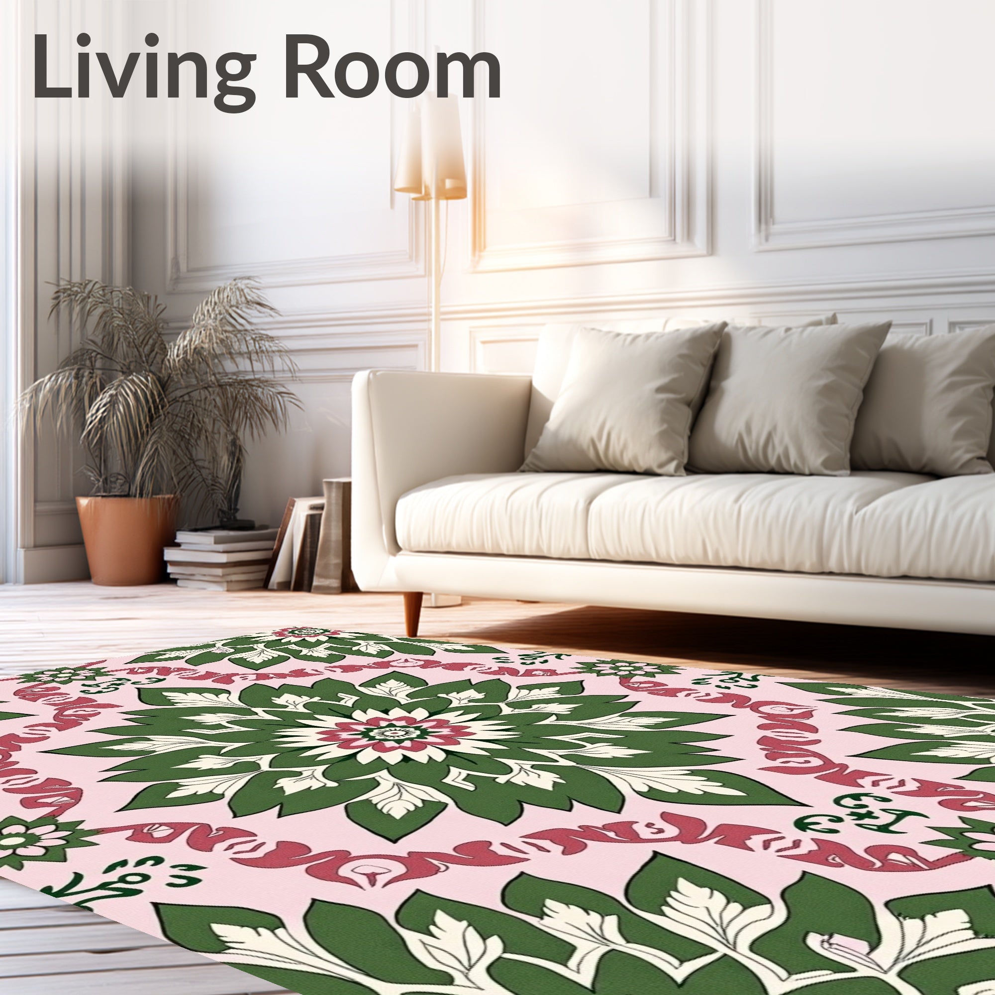 Pink Green Floral Medallion Repeating Rug