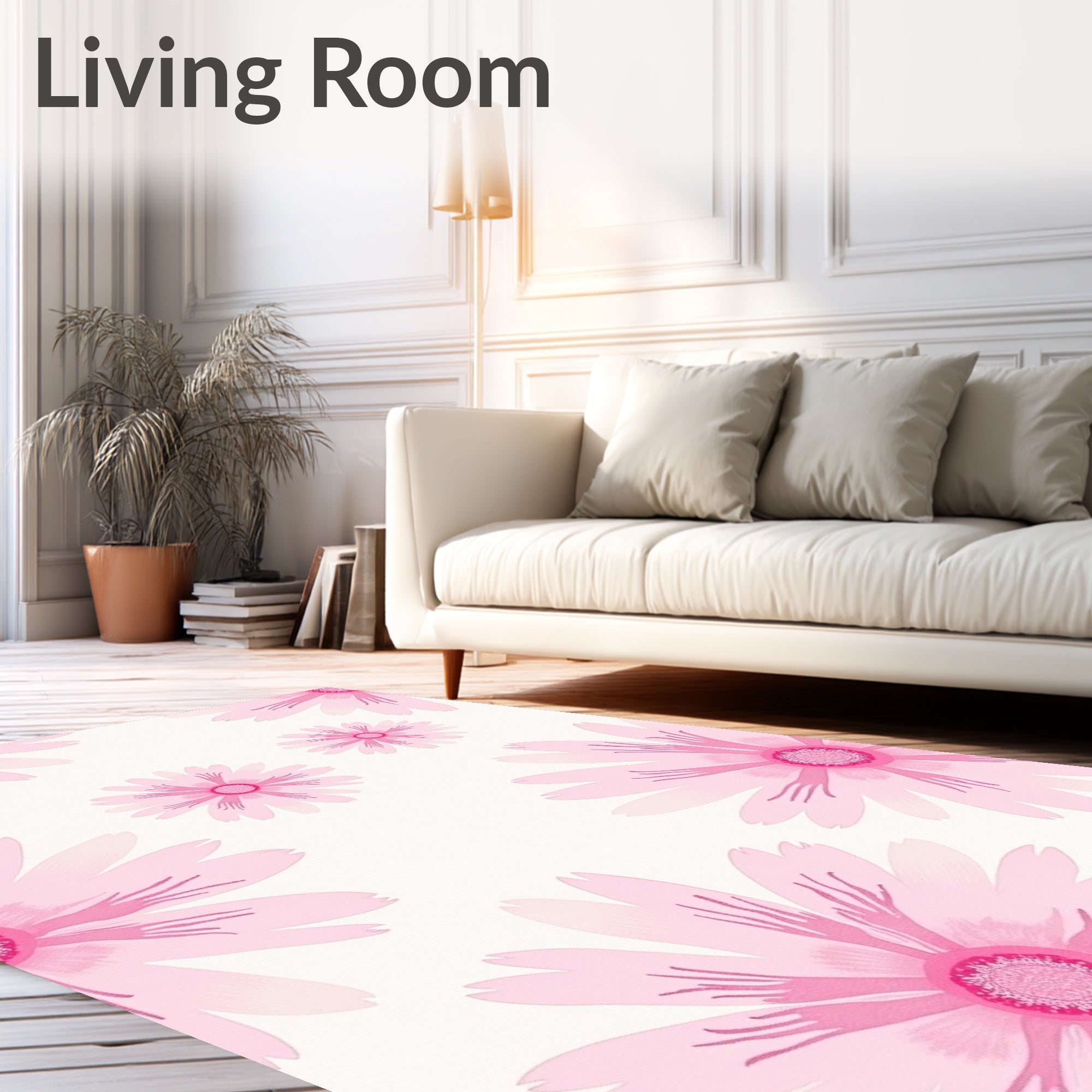 Pink Daisy Meadow Floral Arrangement Rug