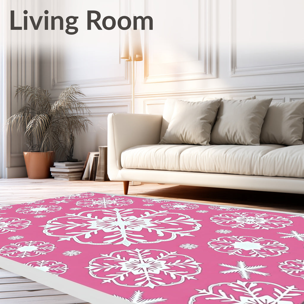 Pink White Snowflake Medallion Arrangement Rug