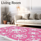Pink White Snowflake Medallion Arrangement Rug