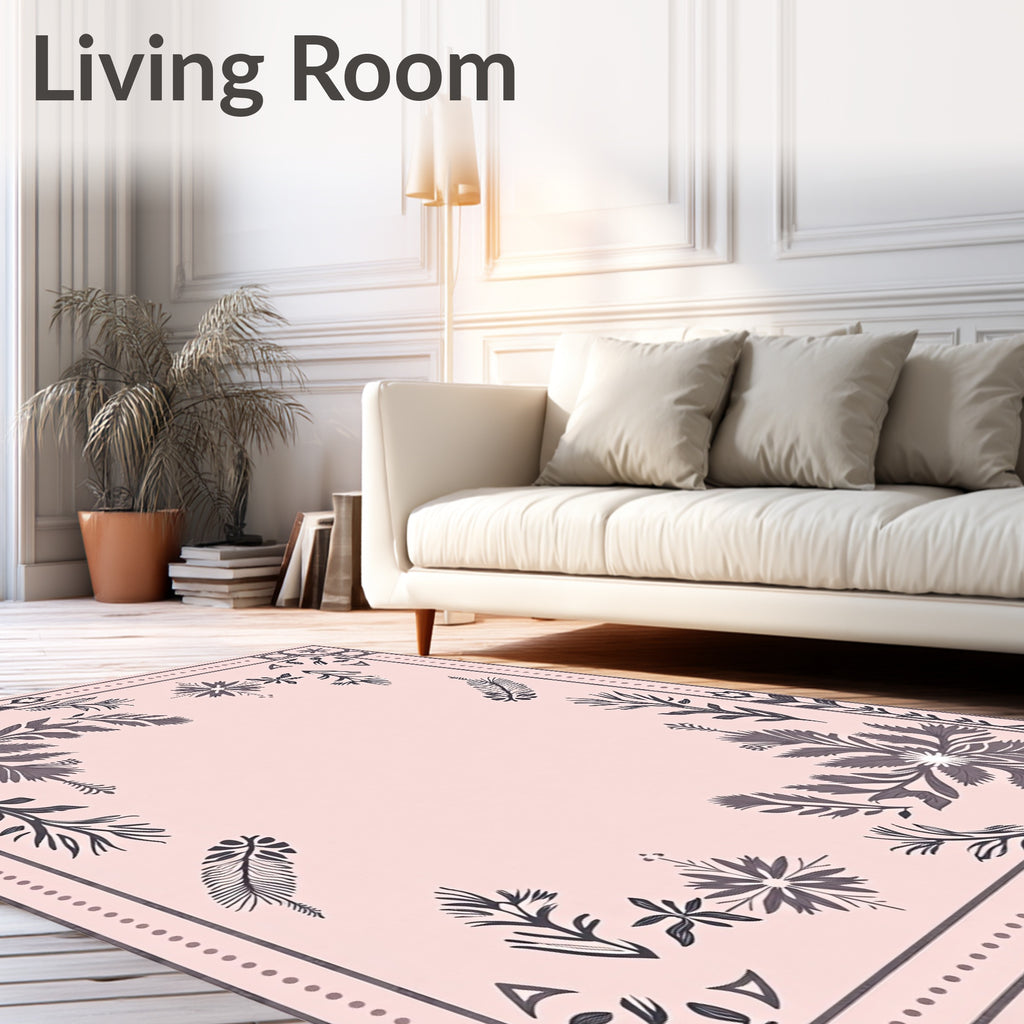 Pale Pink Gray Floral Border Medallion Rug