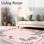 Pale Pink Gray Floral Border Medallion Rug