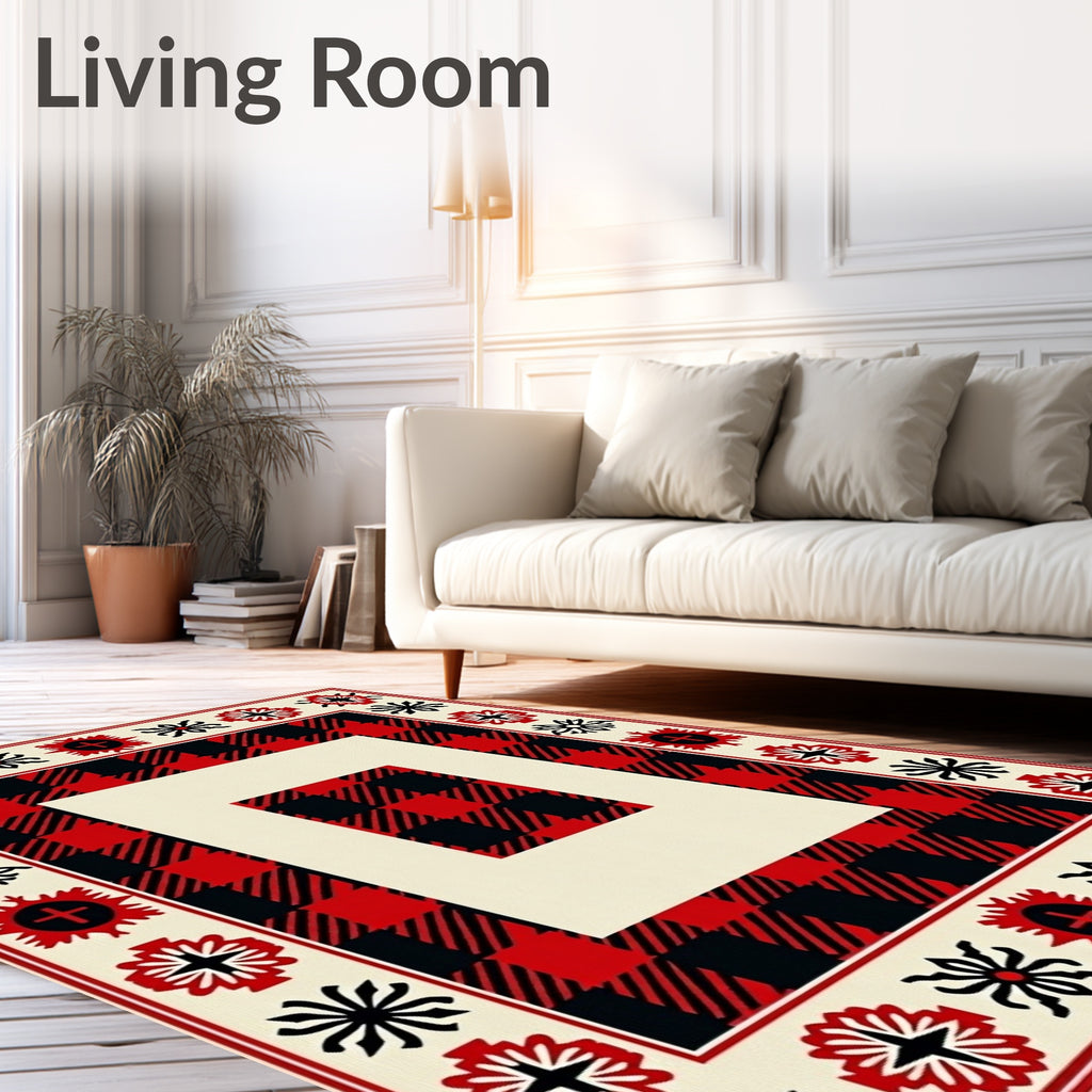 Buffalo Check Floral Border Rug
