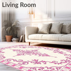 Classic Pink Floral Scroll Medallion Rug