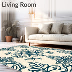 Deep Teal Floral Bird Medallion Rug