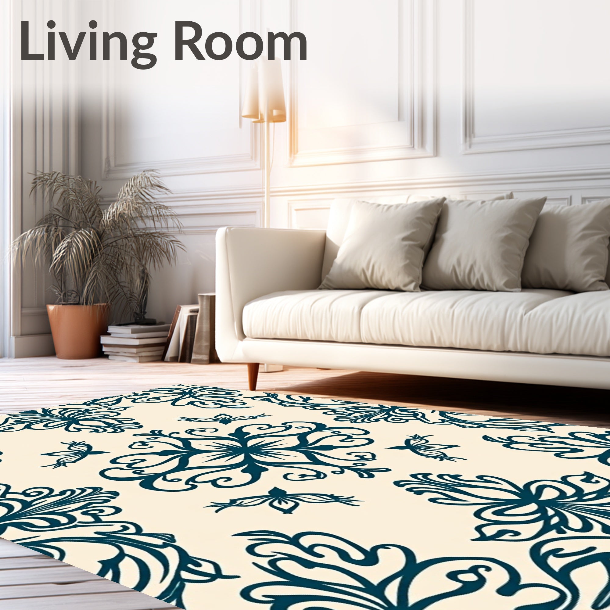 Deep Teal Floral Bird Medallion Rug