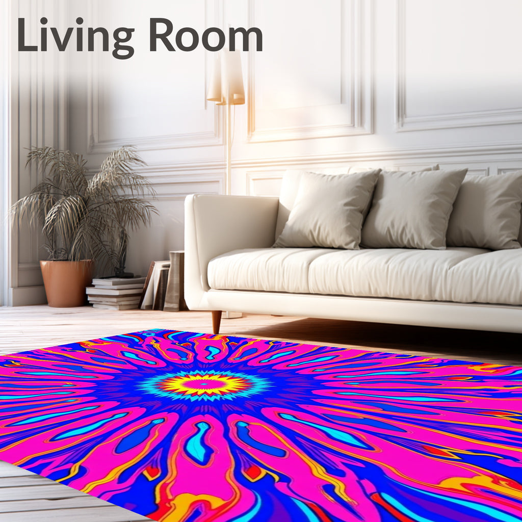 Vibrant Psychedelic Sunburst Mandala Rug