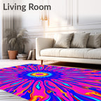 Vibrant Psychedelic Sunburst Mandala Rug