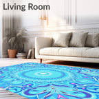Radiant Aqua Floral Sunburst Mandala Rug