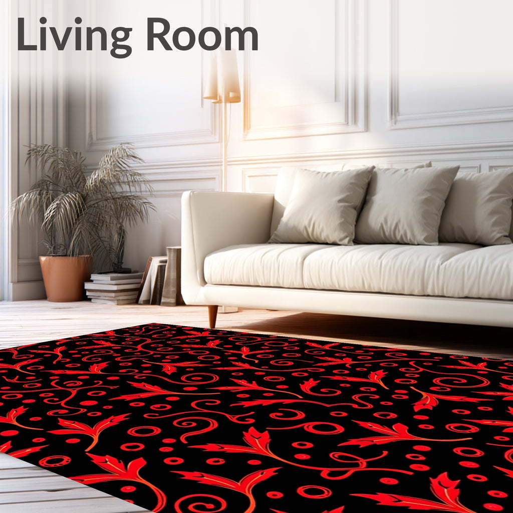 Crimson Vine Swirl Red Dots Rug