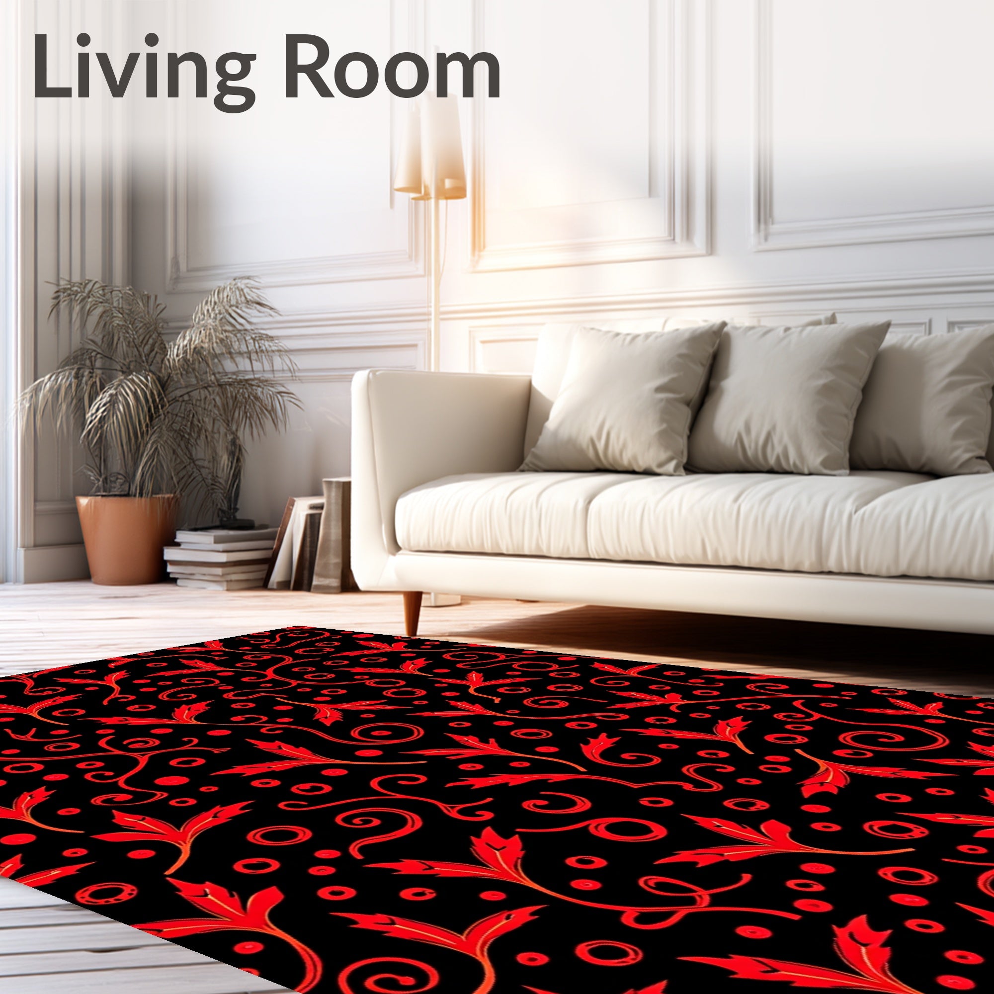 Crimson Vine Swirl Red Dots Rug