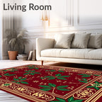 Rich Burgundy Green Leaf Border Rug