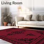 Rich Crimson Black Ornamental Border Rug
