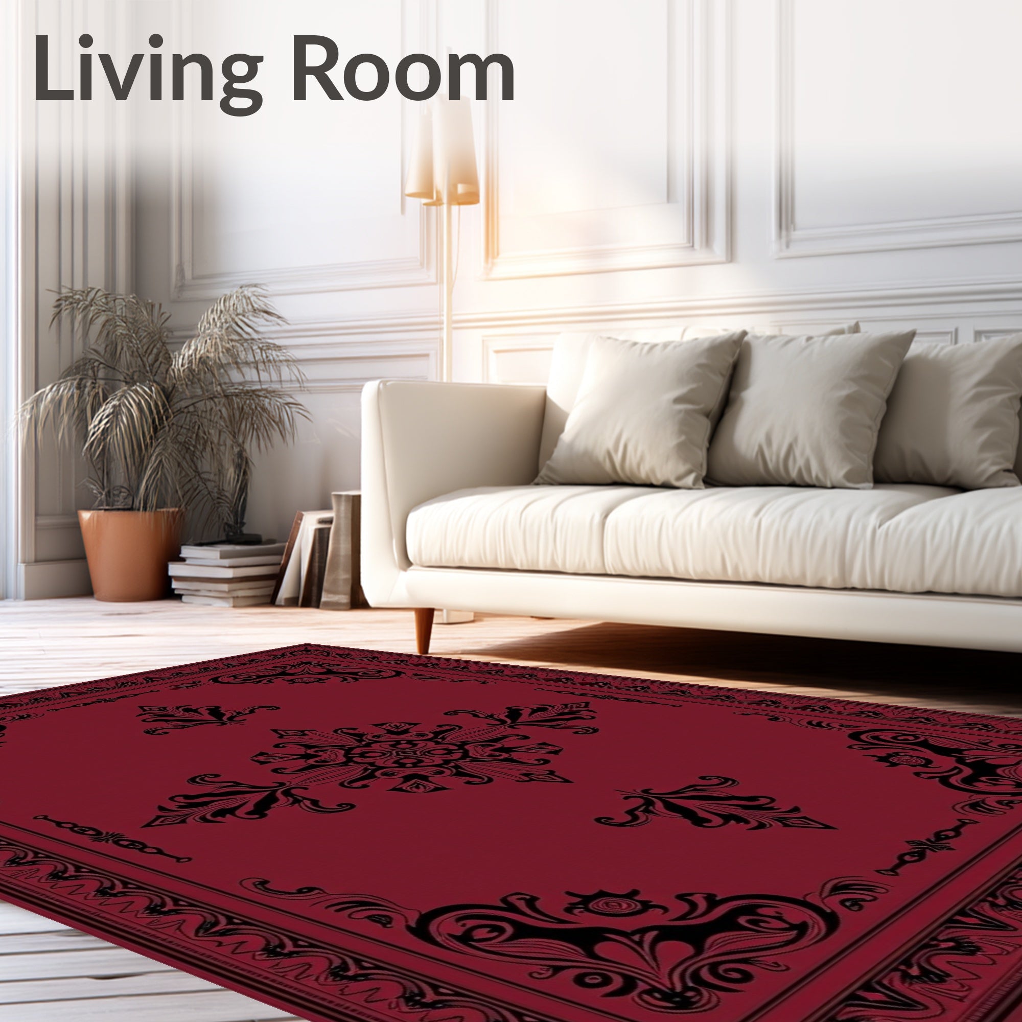 Rich Crimson Black Ornamental Border Rug