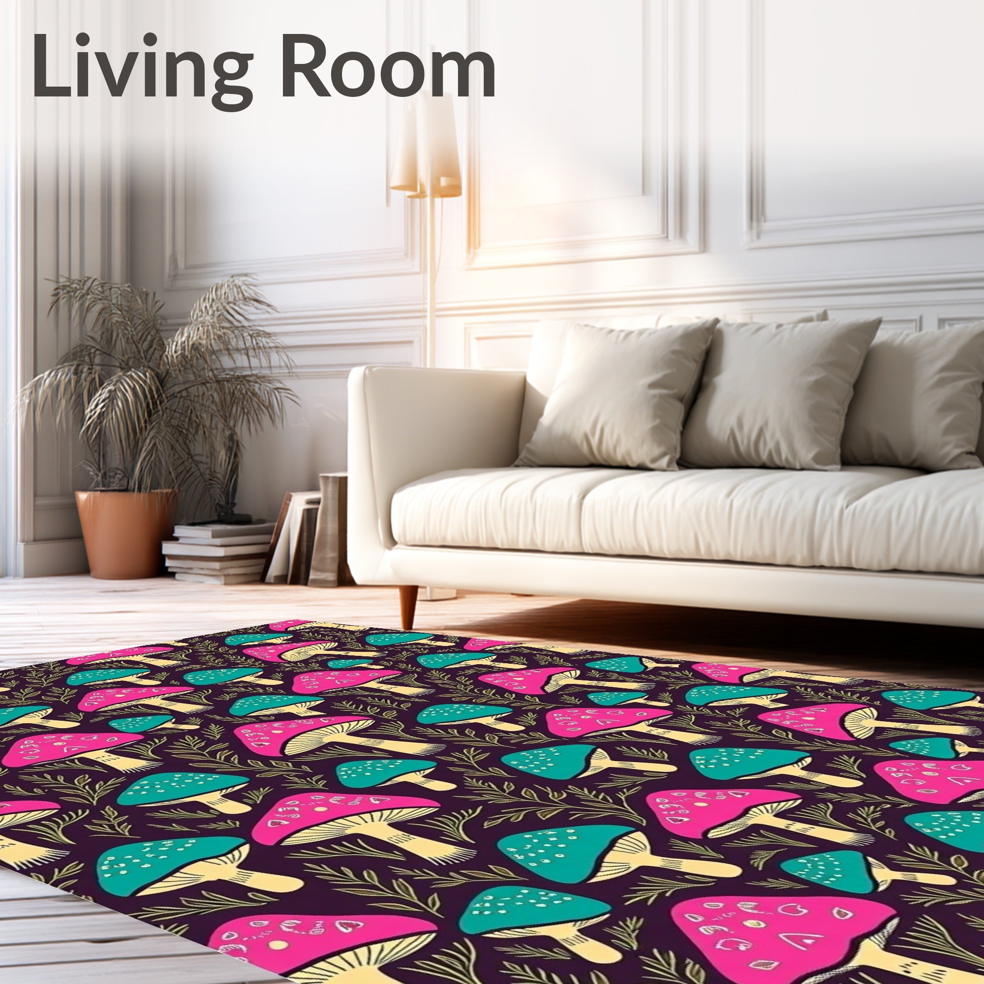 Whimsical Pink Teal Mushroom Garden Rug