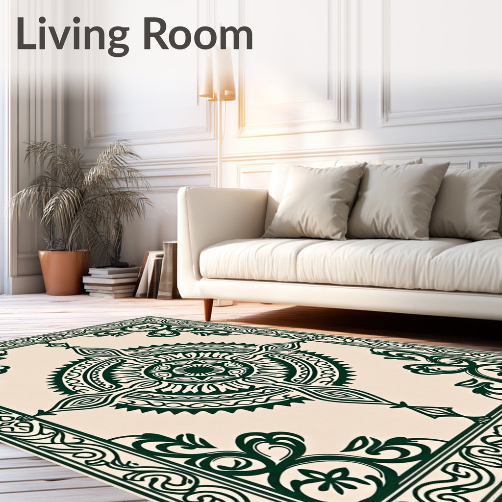 Dark Green Ornate Medallion Mandala Rug