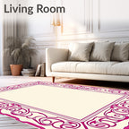 Hot Pink Ornate Scrollwork Frame Rug
