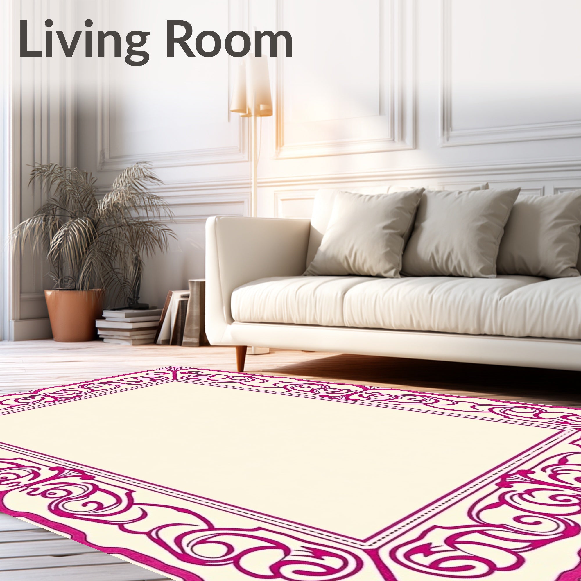 Hot Pink Ornate Scrollwork Frame Rug